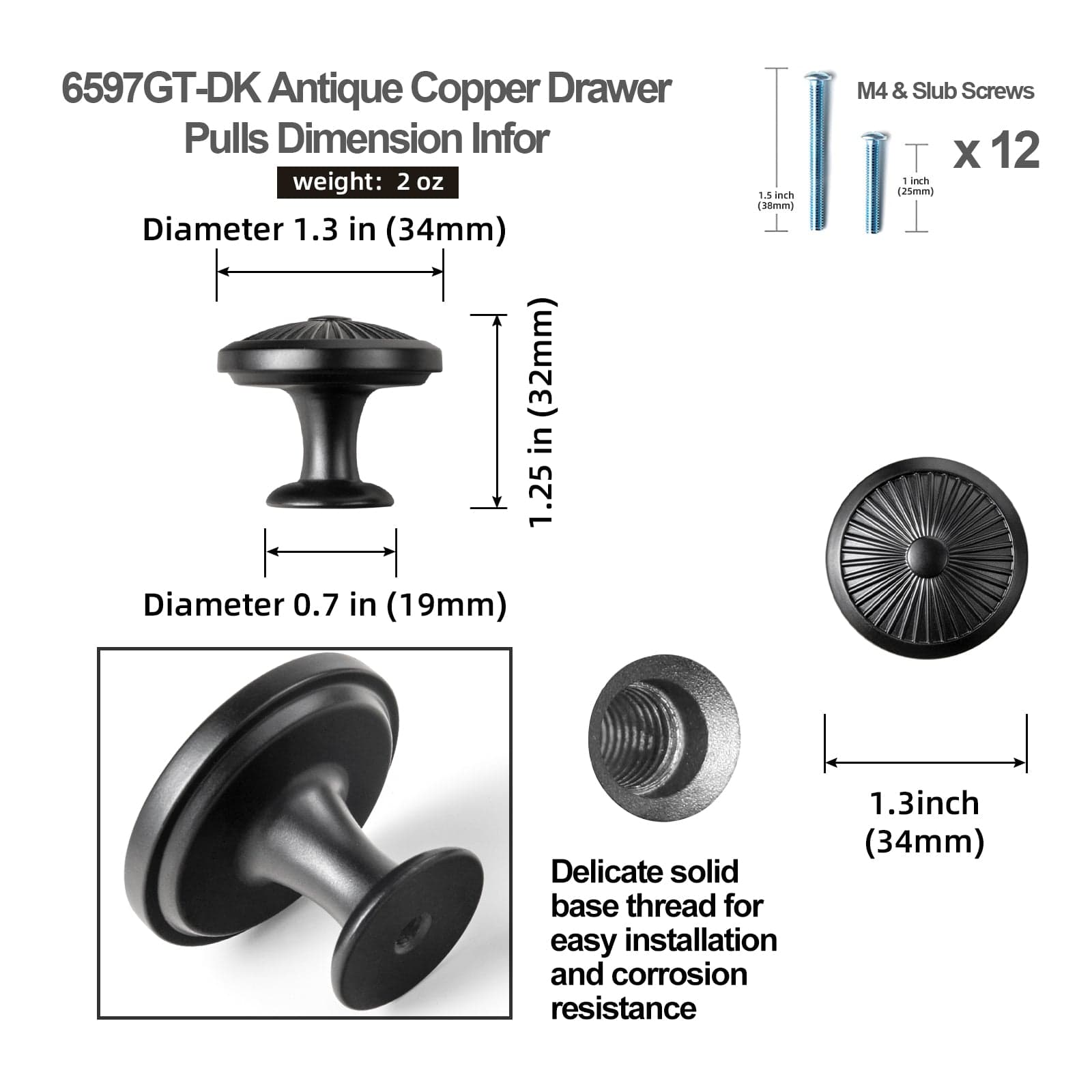 Antique Brass Cabinet Knobs Carved Round Drawer Knobs Retro Kitchen Hardware