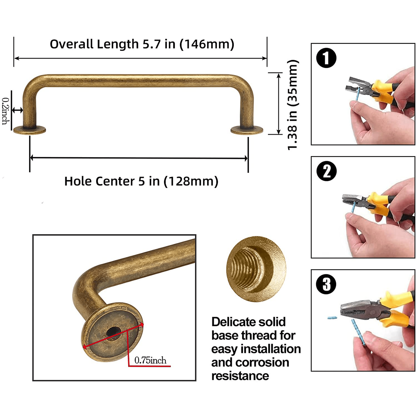 Antique Drawer Pulls Solid Retro Bar Pull Furniture Hardware for Kitchen