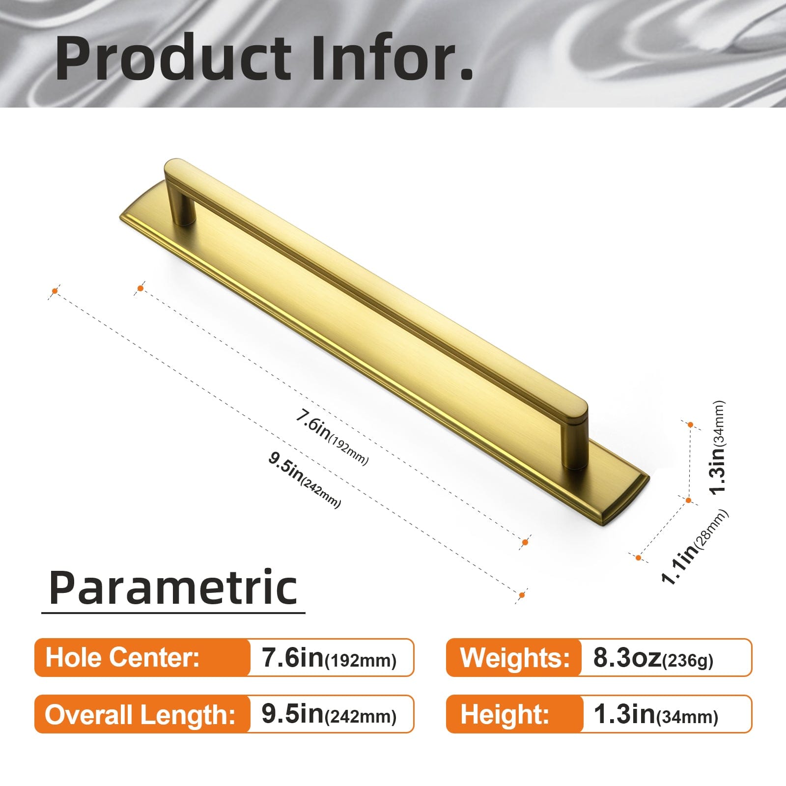 2 Pack Cabinet Handles with Back Plate Vintage Kitchen Drawer Pulls with Subtle Curves