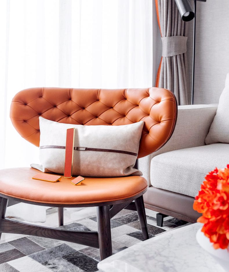 【Clearance Sale!】Genuine Leather Inlaid Orange Red Handles Light Luxury Modern Cabinet Pulls