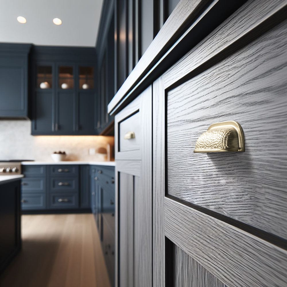 Hammered Texture Cabinet Cup Pulls with Curved Edges Elegant Vintage Drawer Bin Handle for Kitchen