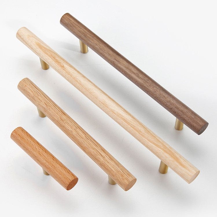 Natural Walnut + Brass Furniture Handle Wooden Kitchen Cabinet Pull