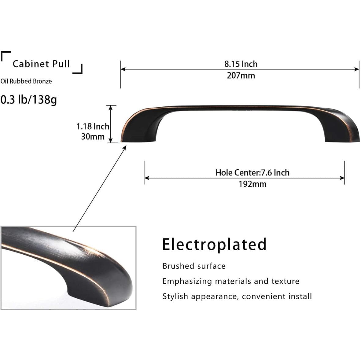 【Clearance Sale!】Oil Rubbed Bronze Cabinet Handles Rustic Dual Mount 6.3''/7.6'' Hole Center Drawer Pulls