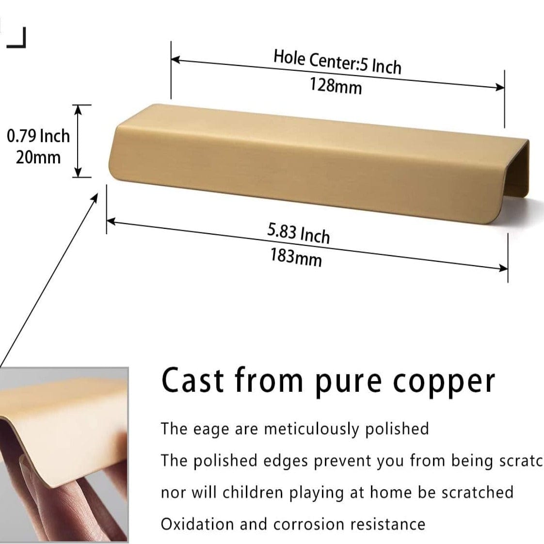 Pure Brass Matte Finger Pulls Nordic Copper Cabinet Handles Modern Edge Pulls