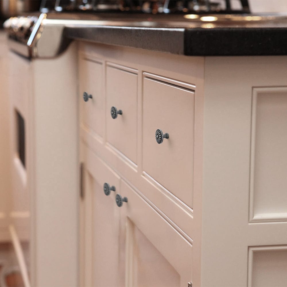 Vintage Sunburst Cabinet Knobs Ornate Floral Design with Distressed Finish Kitchen Drawer Knobs