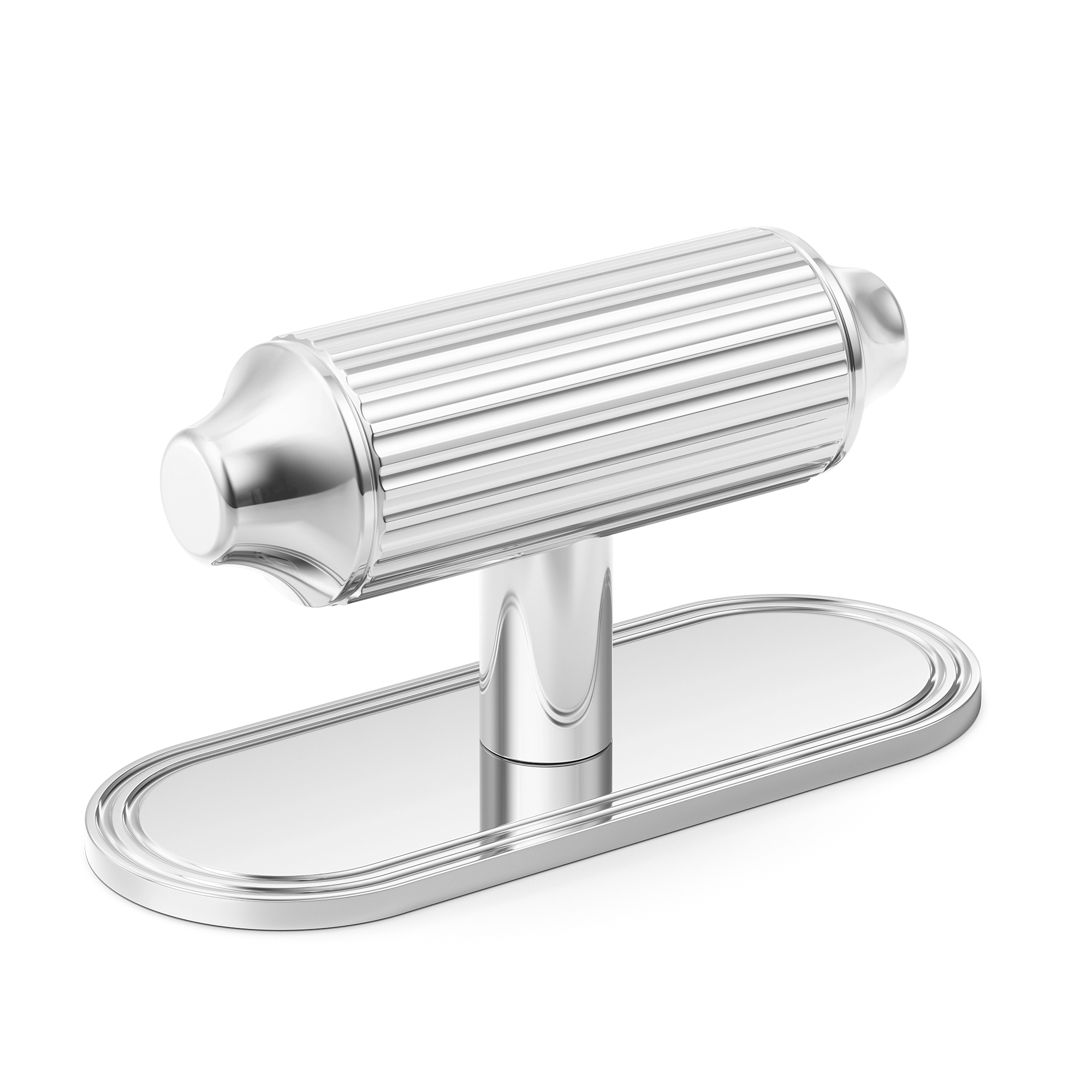 Fluted-rounded T-bar Metal Door Handle with Decorative Base Plate
